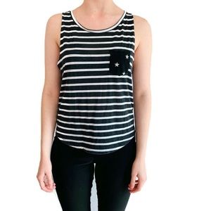 PINK Black/White Stripped Tank w/ Stars on Pocket